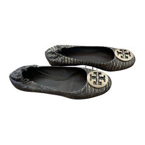 Tory Burch Brown and Gold Loafers with Elegant Medallion